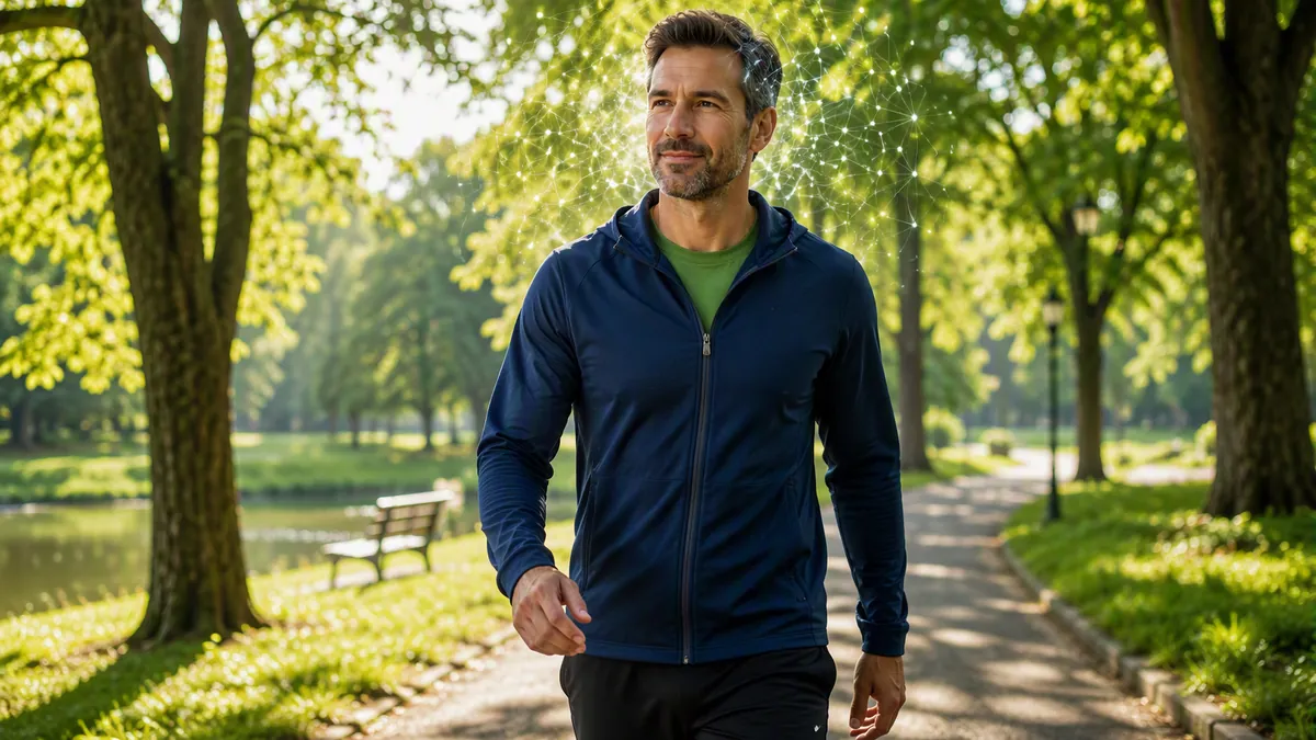 Adult walking outdoors as part of a brain healthy lifestyle